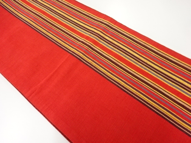 リサイクル　手織り紬縞模様織出し全通袋帯